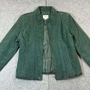 Comint Jacket Womens L Green Lined Genuine Leather Long Sleeve Full Zip Pockets